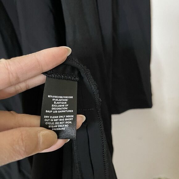 Lafayette 148 Black long knit open front duster cardigan size medium sheer trim - Picture 6 of 6